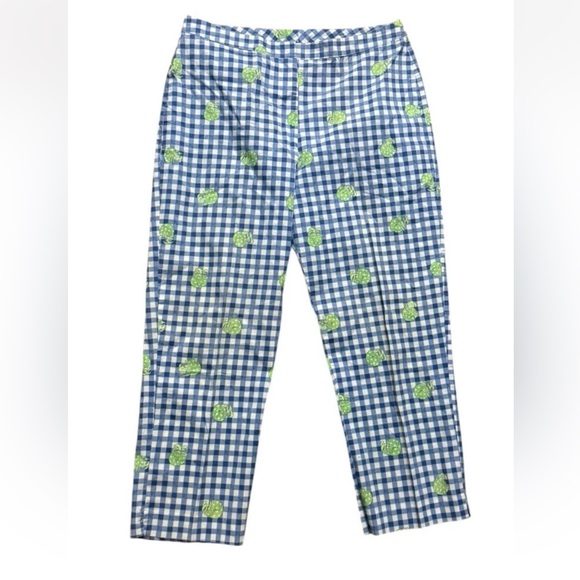 Lilly Pulitzer Blue Cotton Capri Hermit Crab Gingham Check Pants White Lbl 8 - Picture 3 of 12
